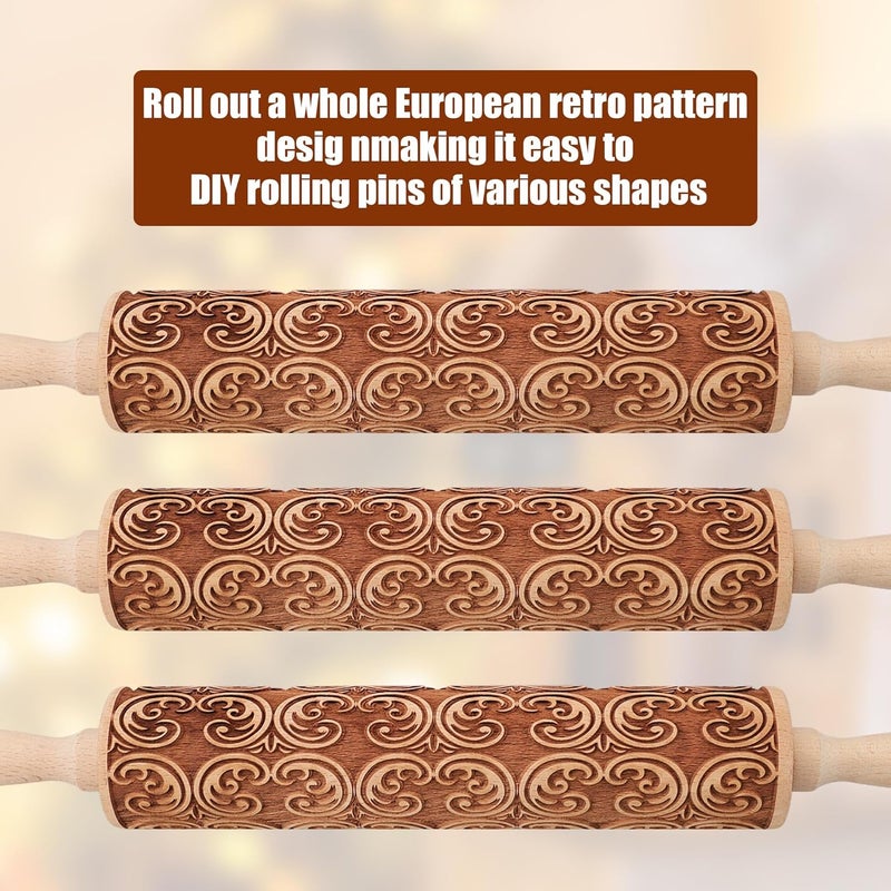 XINBADA 17" Premium Wooden Rolling Pins for Baking with European Embossed Designs | 3mm Deep Springerle Cookie Molds | Christmas Rolling Pin & Baking Gifts for Women | Includes 3-in-1 Cleaning Brush - Image 3